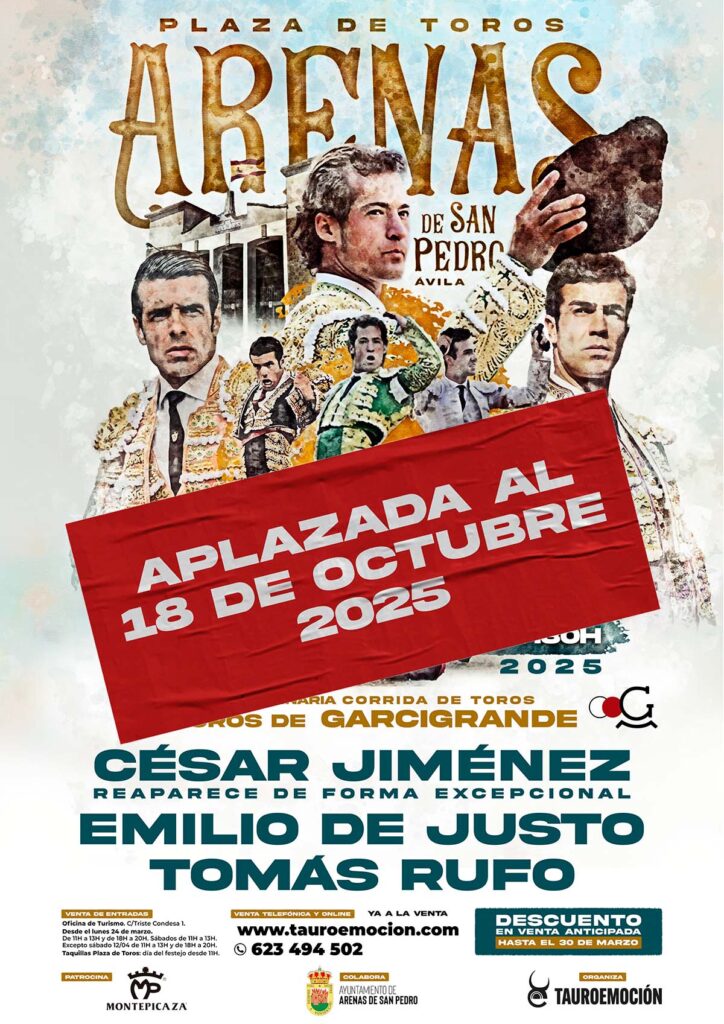 Arenas de San Pedro aplaza su corrida de toros de este domingo para el 18 de octubre
